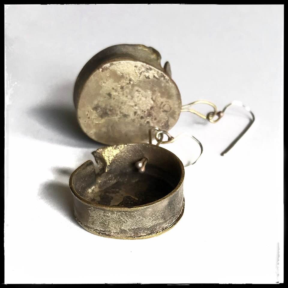 Roxy Lentz earrings from re purposed silver plate tray.